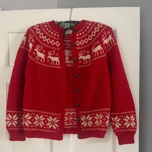 Vintage 60s 70s Hand Knit 100% Wool Norwegian Holiday/Christmas Sweater